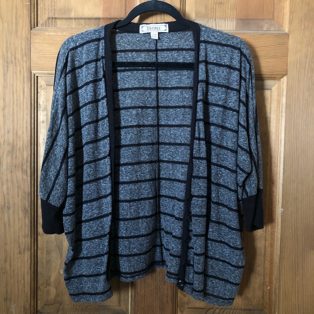 Gray Striped Oversized Boxy Button Up Cardigan
